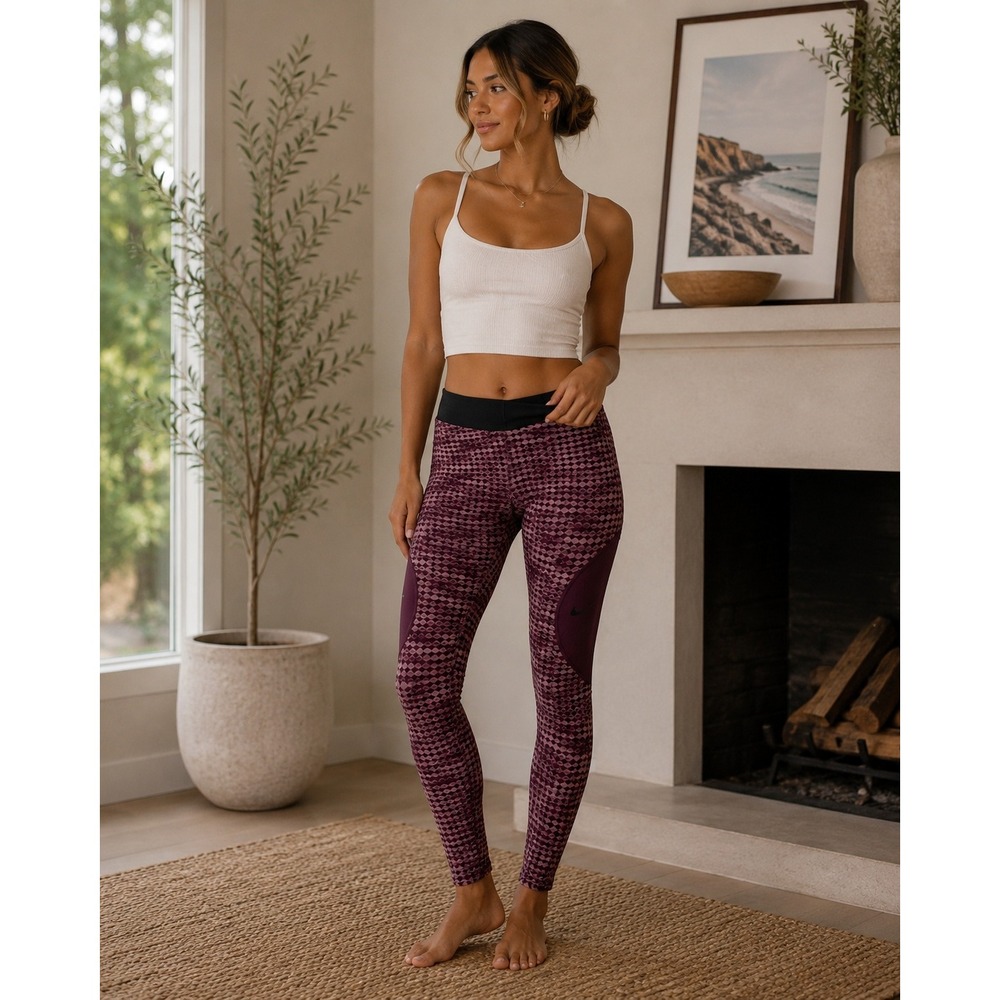 Nike Leggings Womens Medium Burgundy Pro Hyperwarm Textured Athleisure